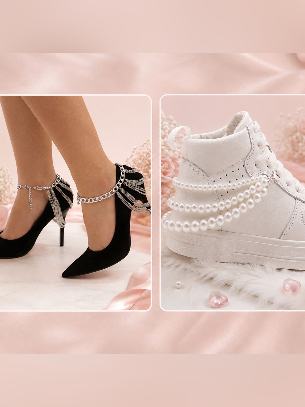 Silver and Pearl Shoe Charm Set with Quilted Floral Pouch - Picture 12 of 12